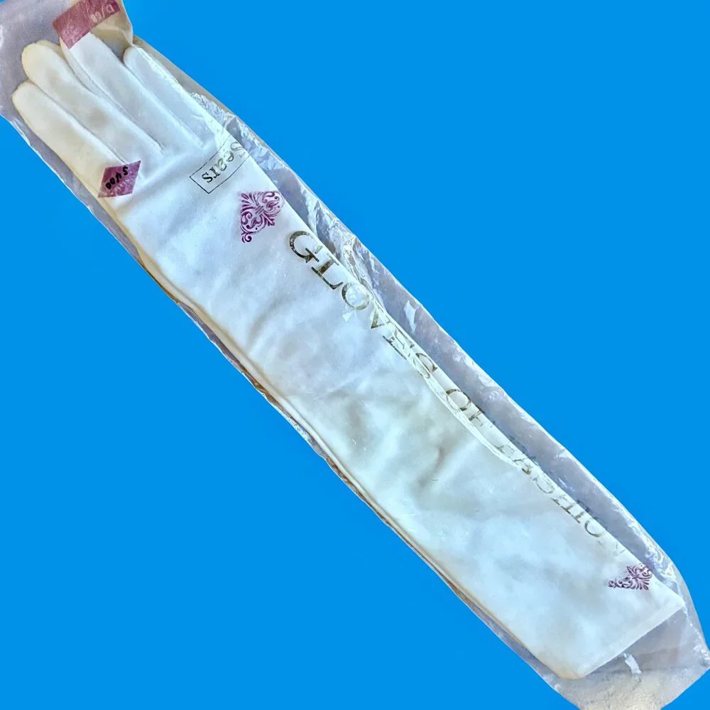 SEARS Vintage Opera Gloves White Nylon Stretch Long Formal Buttons Size A New